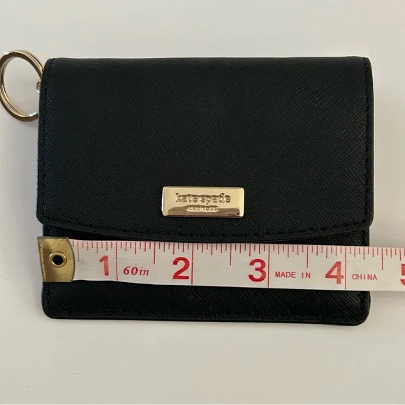 Kate Spade Black Small Card Holder Leather Wallet with Gold Accent - Picture 6 of 10